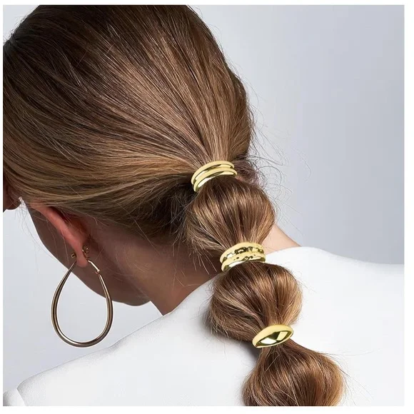 6 pcs Gold Metal Ponytail Cuff Hair Ties - Picture 5 of 7
